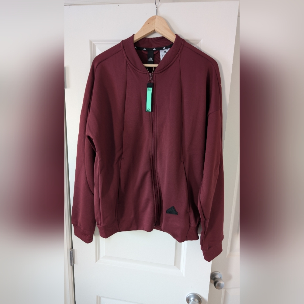 Adidas Men's Maroon Zip-Up Sweater/Track Jacket